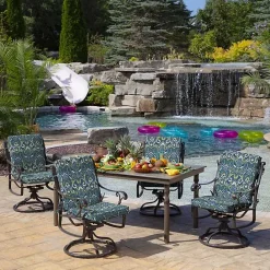 Sale Kirklands Home Sapphire Damask Luxe Outdoor Dining Chair Cushion Blue