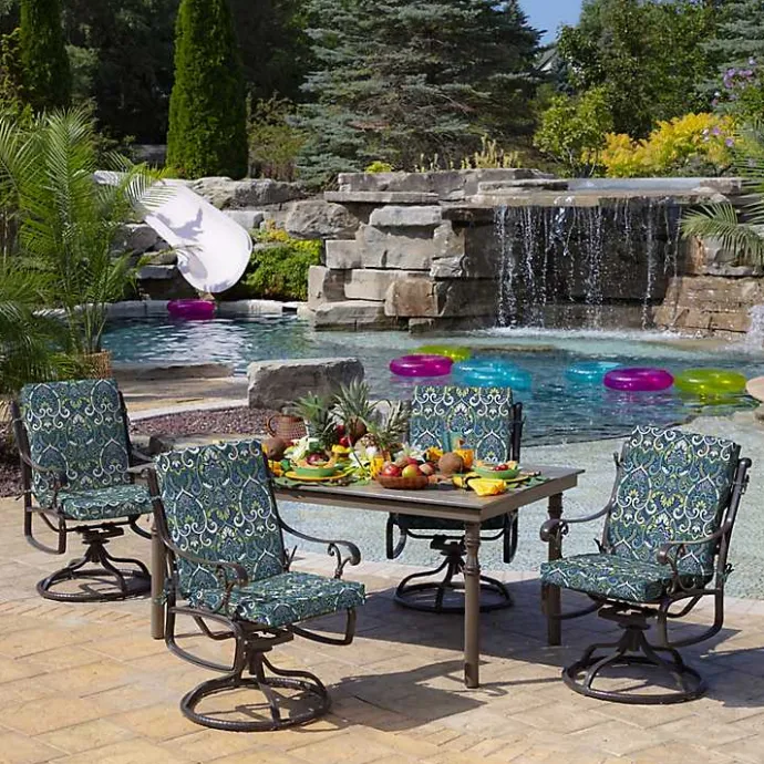 Sale Kirklands Home Sapphire Damask Luxe Outdoor Dining Chair Cushion Blue