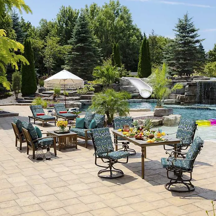 Sale Kirklands Home Sapphire Damask Luxe Outdoor Dining Chair Cushion Blue