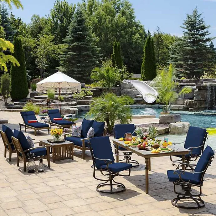 Sale Kirklands Home Sapphire Leala Texture Outdoor Chaise Cushion Blue