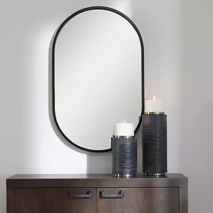 Best Kirklands Home Satin Iron Oval Framed Wall Mirror Black