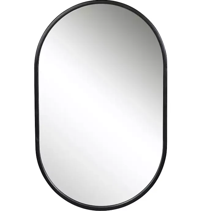 Best Kirklands Home Satin Iron Oval Framed Wall Mirror Black