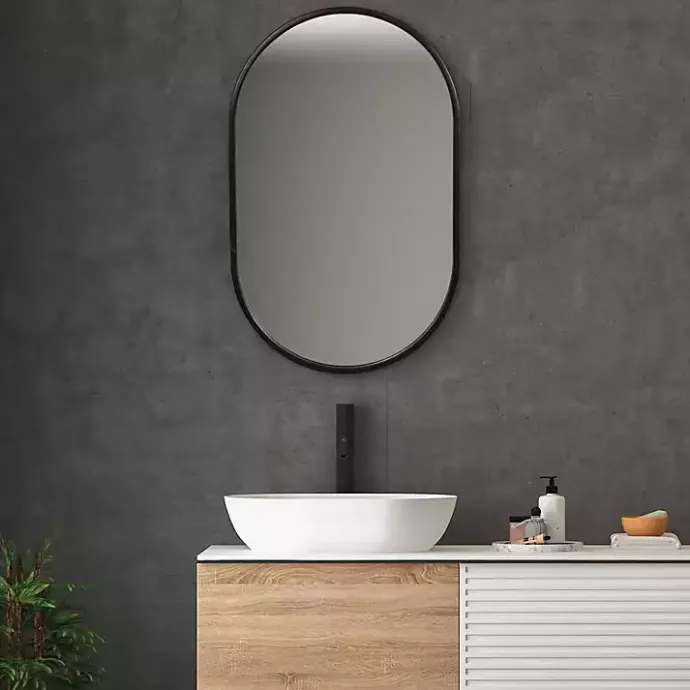 Best Kirklands Home Satin Iron Oval Framed Wall Mirror Black