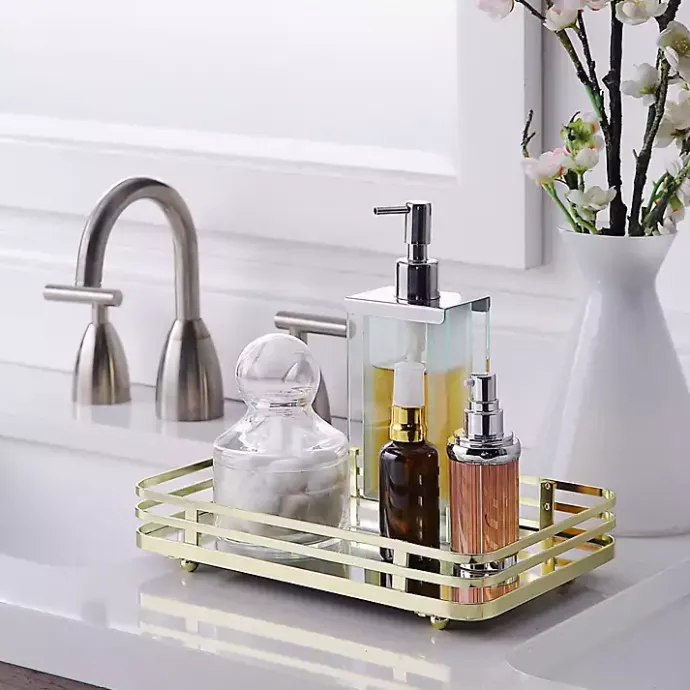 New Kirklands Home Satin Mirrored Vanity Tray Gold
