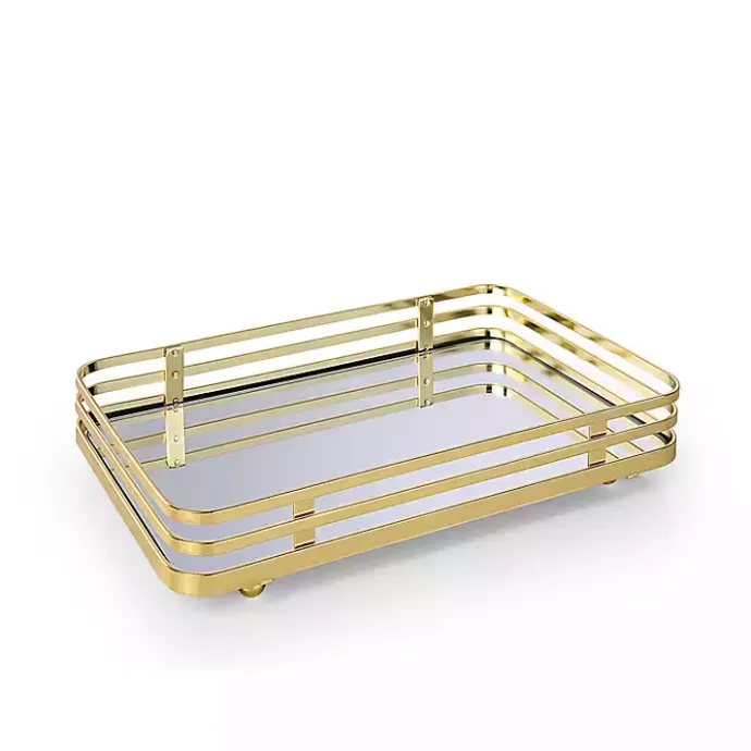 New Kirklands Home Satin Mirrored Vanity Tray Gold