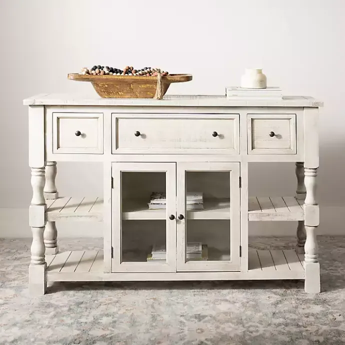 Hot Kirklands Home Savannah Cream Distressed Cabinet Ivory