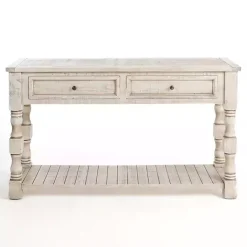Discount Kirklands Home Savannah Cream Distressed Console Table Ivory