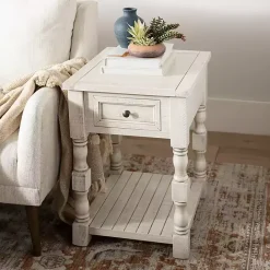 Kirklands Home Savannah Cream Distressed Side Table Ivory
