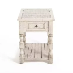 Kirklands Home Savannah Cream Distressed Side Table Ivory