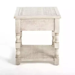 Kirklands Home Savannah Cream Distressed Side Table Ivory