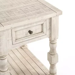 Kirklands Home Savannah Cream Distressed Side Table Ivory