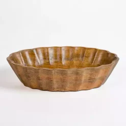 New Kirklands Home Scalloped Mango Wood Serving Bowl, 13 in. Brown