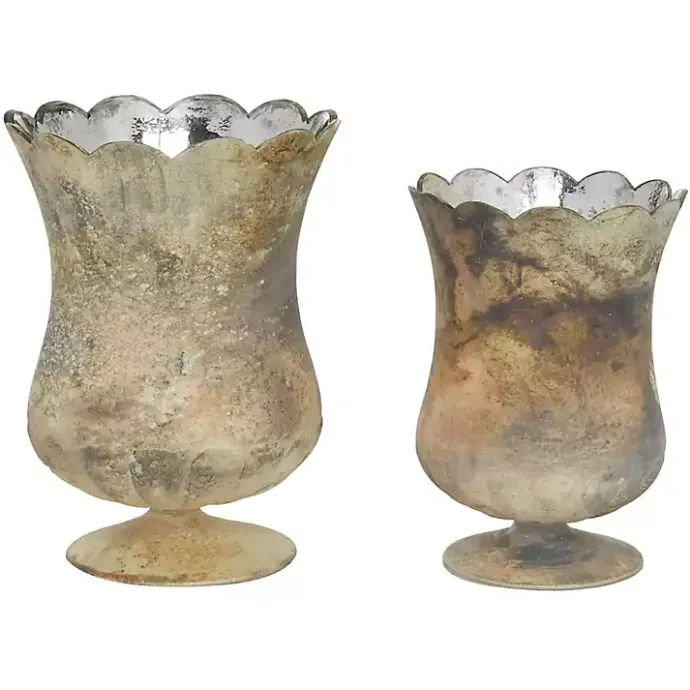 Best Kirklands Home Scalloped Rustic Glass Cup Vases, Set of 2 Brown