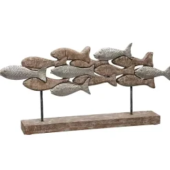 Kirklands Home School of Fish Natural Wood Carved Sculpture Brown