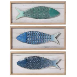 Best Kirklands Home School of Fish Wooden and Metal Plaques, Set of 3 Blue