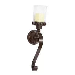 Online Kirklands Home Scrolled Wrought Iron and Glass Hurricane Sconce