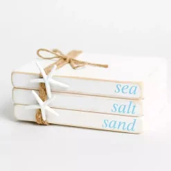 New Kirklands Home Sea Salt Sand Wooden Book Stack White