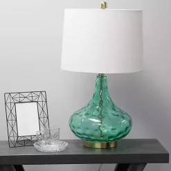 Sale Kirklands Home Seafoam Dimpled Glass Teardrop Table Lamp Blue