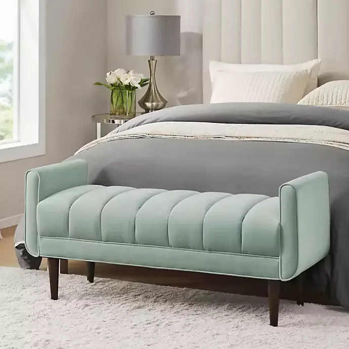 Kirklands Home Seafoam Velvet Bench Green