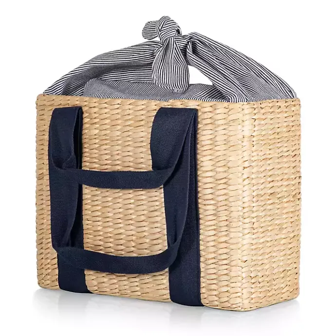 Outlet Kirklands Home Seagrass Navy Tie Top Picnic Basket