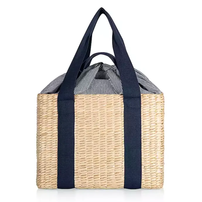 Outlet Kirklands Home Seagrass Navy Tie Top Picnic Basket