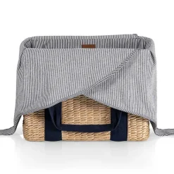 Outlet Kirklands Home Seagrass Navy Tie Top Picnic Basket