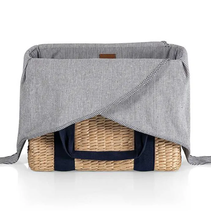 Outlet Kirklands Home Seagrass Navy Tie Top Picnic Basket