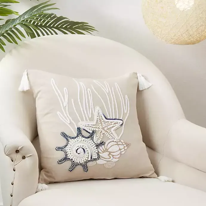 Online Kirklands Home Seashore Treasures Embroidered Throw Pillow