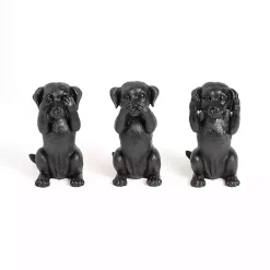 Kirklands Home See, Hear, Speak No Evil Dog Figurines, Set of 3 Black