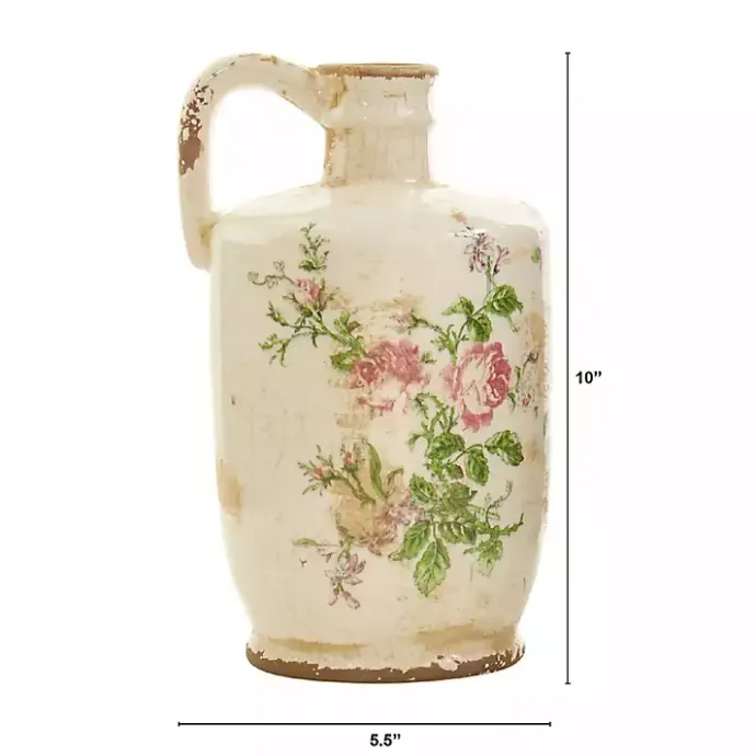 Outlet Kirklands Home Shabby Chic Ivory Floral Pitcher Vase