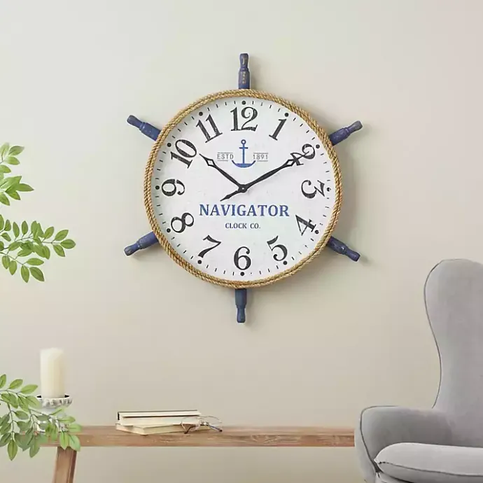 Hot Kirklands Home Ship Wheel Wood and Rope Wall Clock