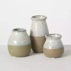 Kirklands Home Short Terracotta Two-Tone Speckled Vases, Set of 3