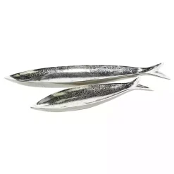 Clearance Kirklands Home Aluminum Metallic Fish Trays, Set of 2 Silver