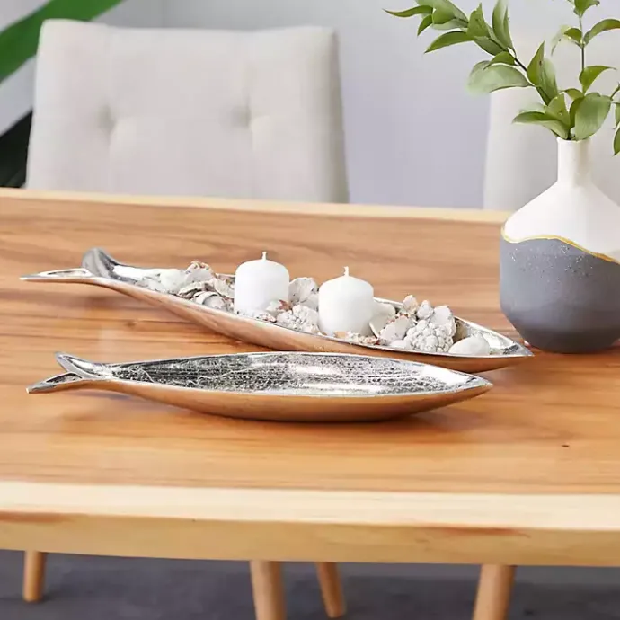 Clearance Kirklands Home Aluminum Metallic Fish Trays, Set of 2 Silver