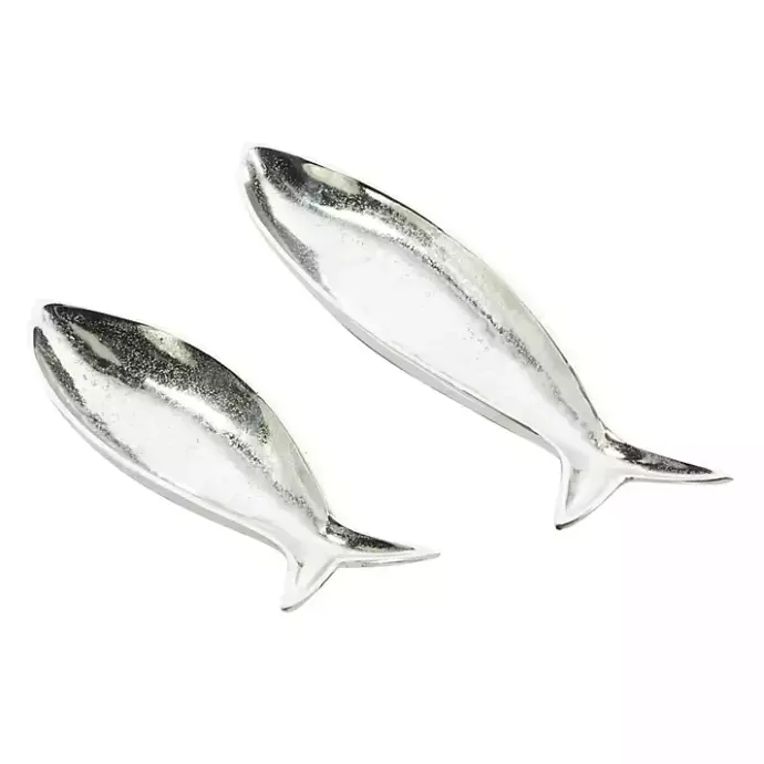 Clearance Kirklands Home Aluminum Metallic Fish Trays, Set of 2 Silver