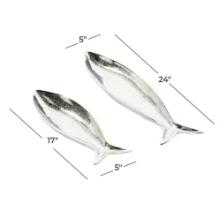Clearance Kirklands Home Aluminum Metallic Fish Trays, Set of 2 Silver