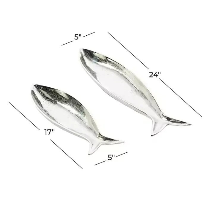 Clearance Kirklands Home Aluminum Metallic Fish Trays, Set of 2 Silver