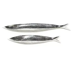 Clearance Kirklands Home Aluminum Metallic Fish Trays, Set of 2 Silver