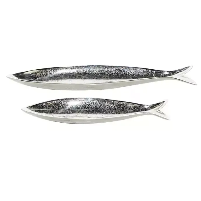 Clearance Kirklands Home Aluminum Metallic Fish Trays, Set of 2 Silver