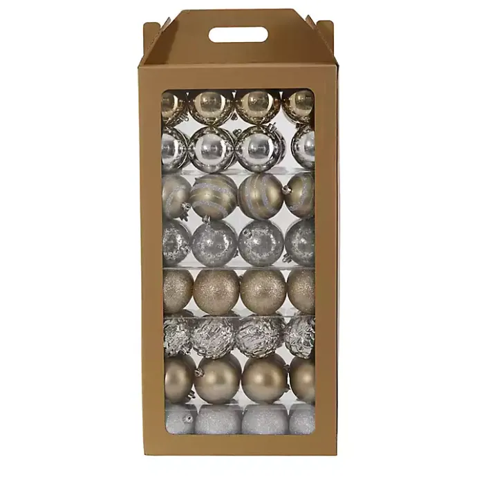 Kirklands Home Silver and Gold Shatterproof Ornaments, Set of 64