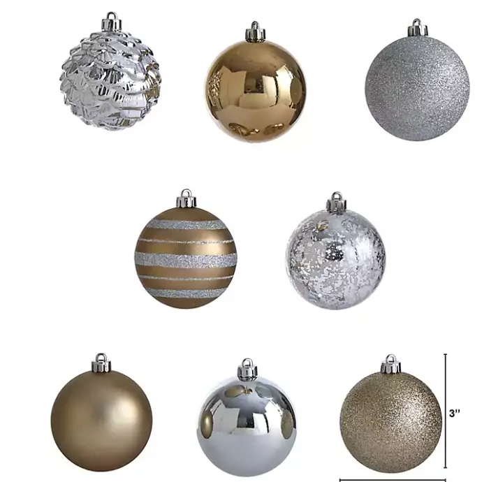 Kirklands Home Silver and Gold Shatterproof Ornaments, Set of 64