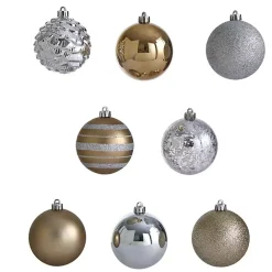 Kirklands Home Silver and Gold Shatterproof Ornaments, Set of 64