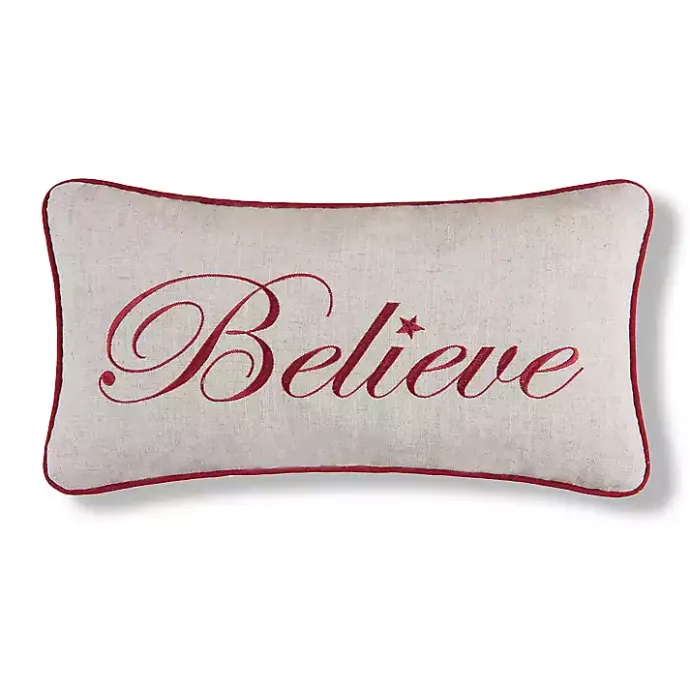 Clearance Kirklands Home Silver and Red Believe Lumbar Pillow