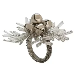 Kirklands Home Bells and Holly Napkin Rings, Set of 4 Silver
