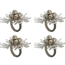 Kirklands Home Bells and Holly Napkin Rings, Set of 4 Silver