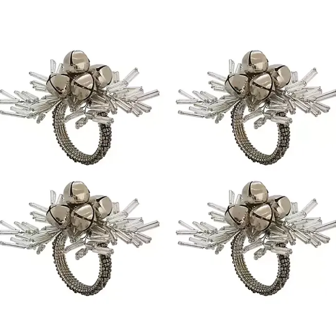 Kirklands Home Bells and Holly Napkin Rings, Set of 4 Silver