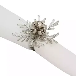 Kirklands Home Bells and Holly Napkin Rings, Set of 4 Silver