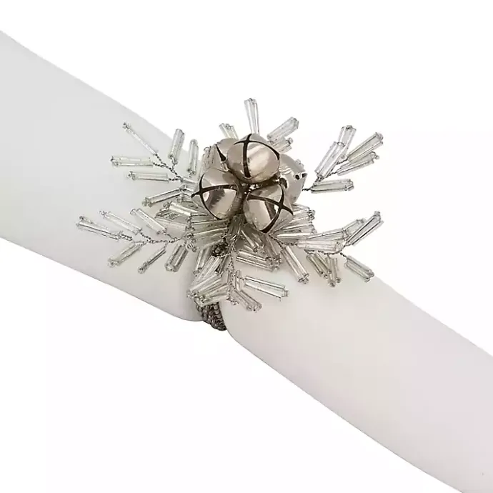 Kirklands Home Bells and Holly Napkin Rings, Set of 4 Silver