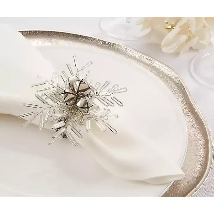 Kirklands Home Bells and Holly Napkin Rings, Set of 4 Silver
