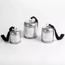 Hot Kirklands Home Silver Bells with Black Velvet Ribbons, Set of 3